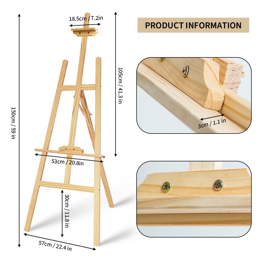Climberty Artist Wooden Easel Stand for Painting/Display, 4.9 Feet/1.5m Painting Canvas Holds with Angle and Height Adjustment, Art Easel for Adults&Students, Wooden Easel for Painting Climberty Artist Wooden Easel Stand for Painting/Display, 4.9 Feet/1.5m Painting Canvas Holds with Angle and Height Adjustment, Art Easel for Adults&Students, Wooden Easel for Painting